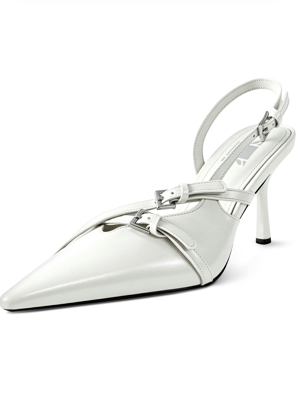 White Pointed Toe Slingback Heels - Women's Fashion Pump
